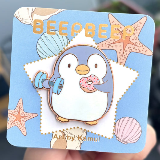BeepBeep the Penguin Lifting Donut Enamel Pin