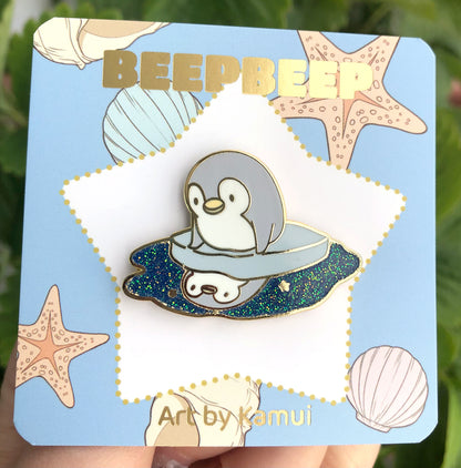 BeepBeep the Penguin Looking at Her Reflection Enamel Pin