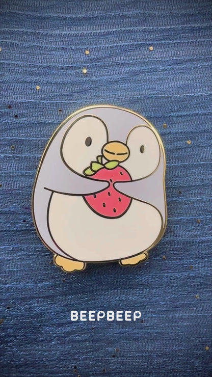 Beep Beep the Penguin Strawberry Harvest Enamel Pin