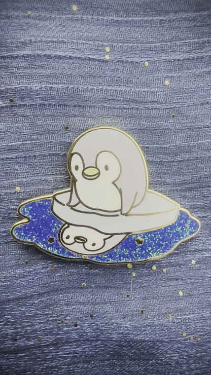 BeepBeep the Penguin Looking at Her Reflection Enamel Pin