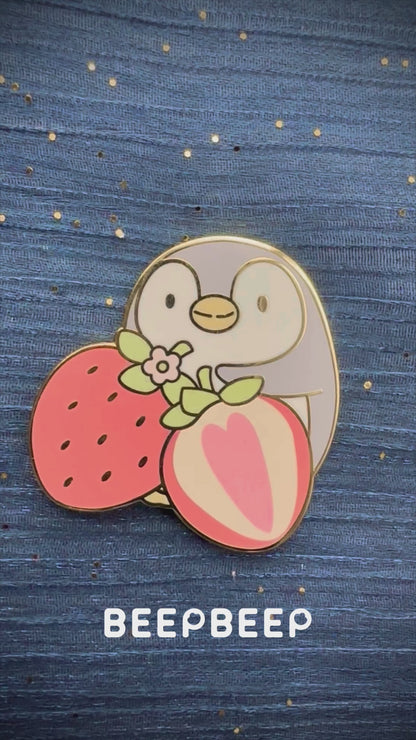 Beep Beep the Penguin Strawberry Harvest Enamel Pin