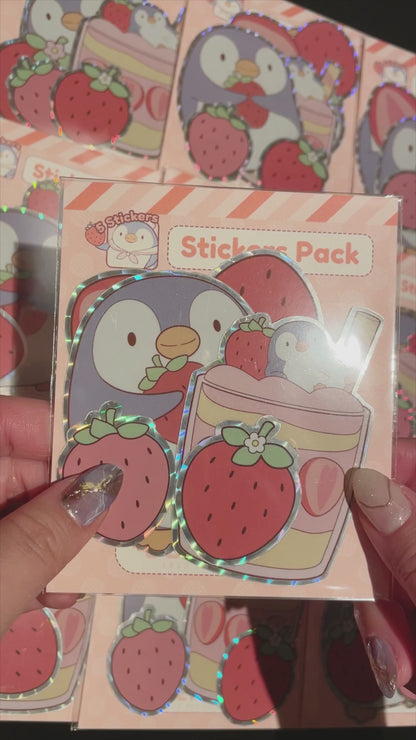 Beep Beep the Penguin Strawberry Harvest Prismatic Sticker Pack