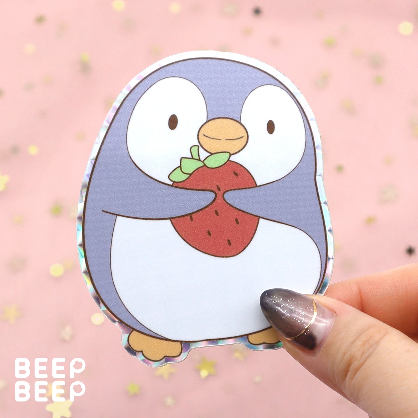 Beep Beep the Penguin Strawberry Harvest Prismatic Sticker Pack