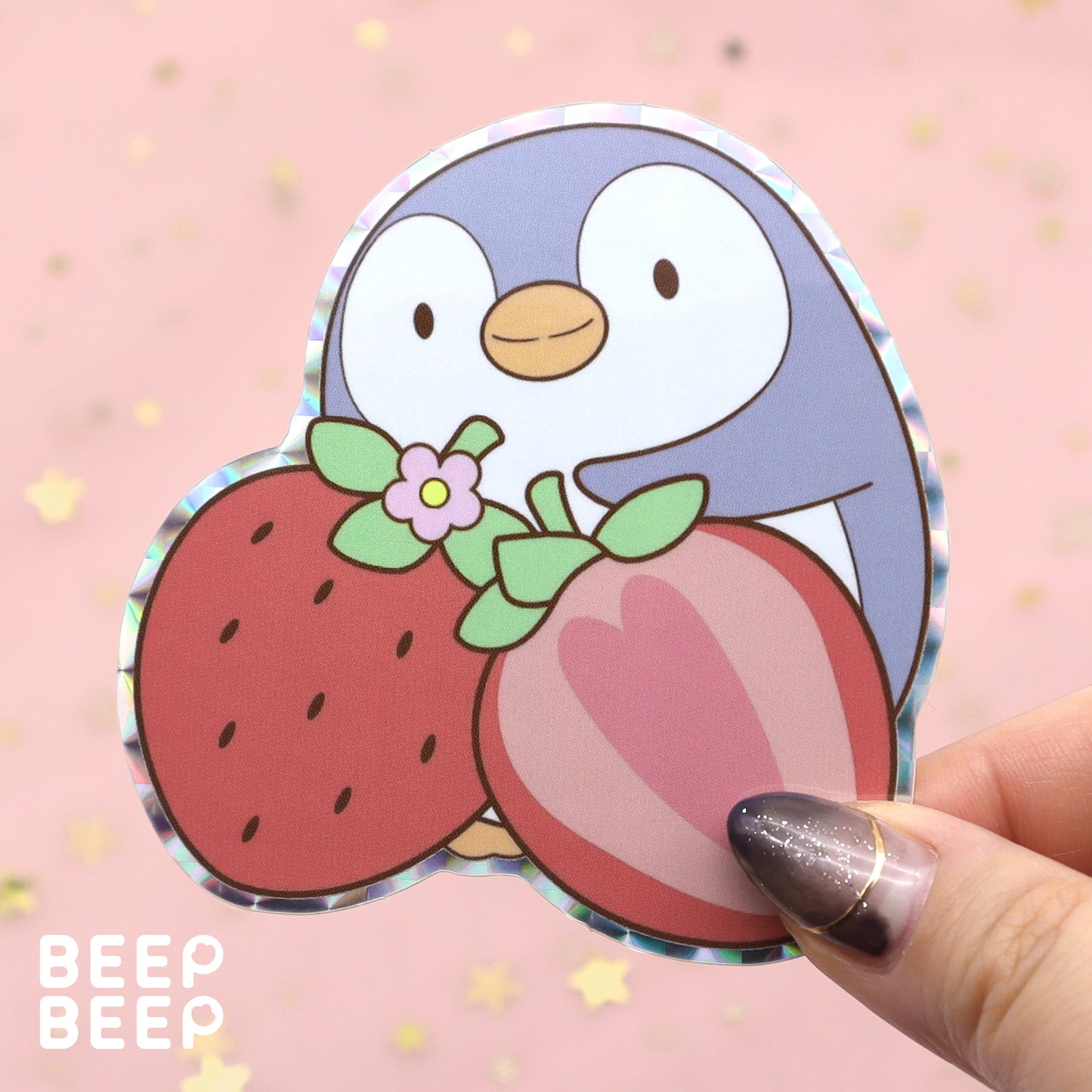 Beep Beep the Penguin Strawberry Harvest Prismatic Sticker Pack