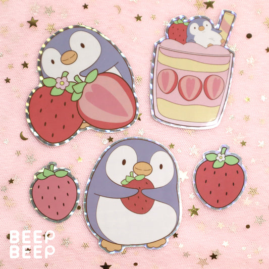 Beep Beep the Penguin Strawberry Harvest Prismatic Sticker Pack