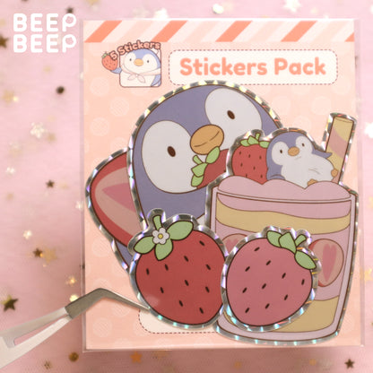 Beep Beep the Penguin Strawberry Harvest Prismatic Sticker Pack