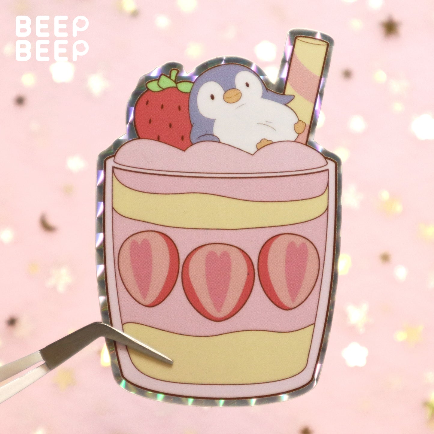 Beep Beep the Penguin Strawberry Harvest Prismatic Sticker Pack