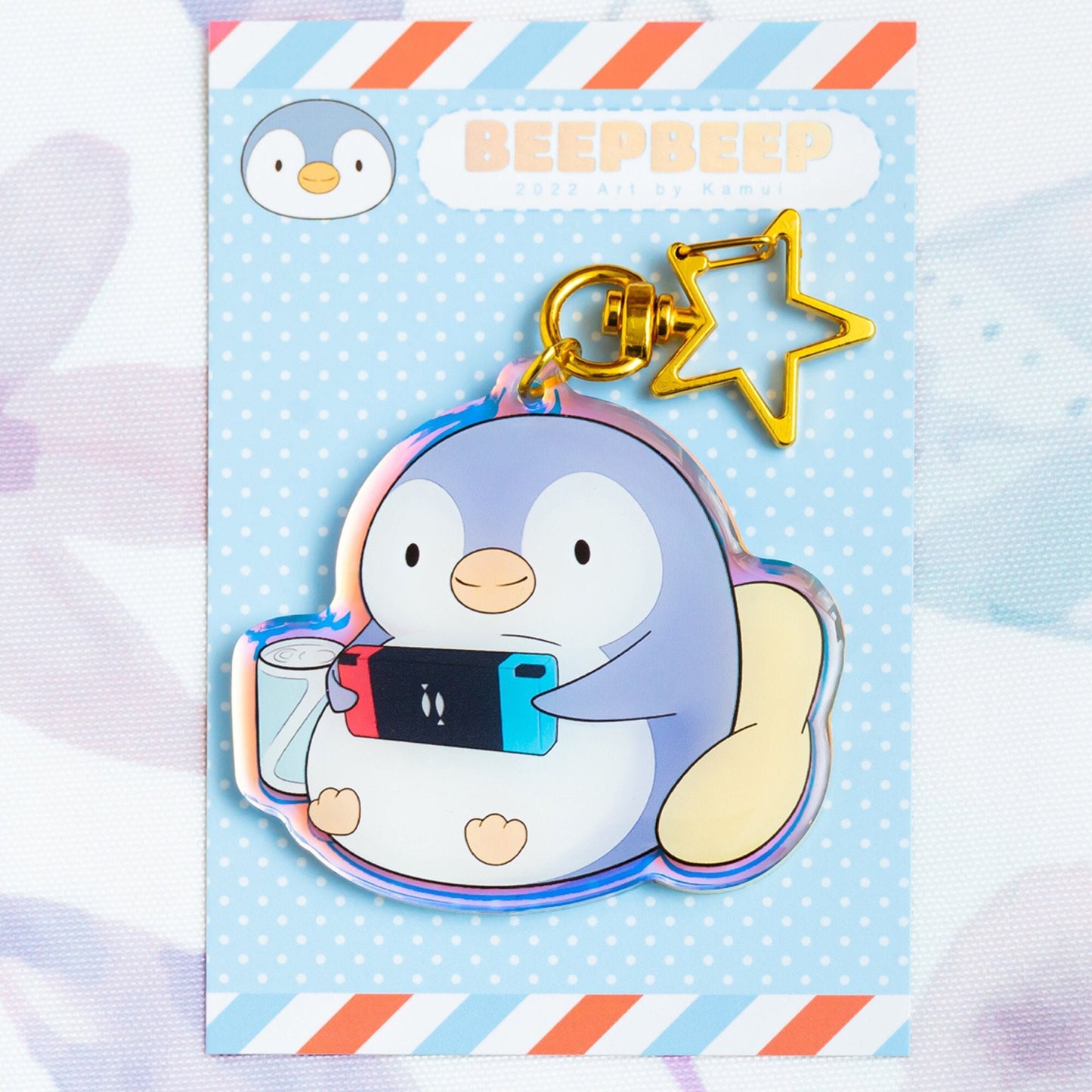 Beep Beep the Penguin Playing Nintendo Switch Cute Keychain