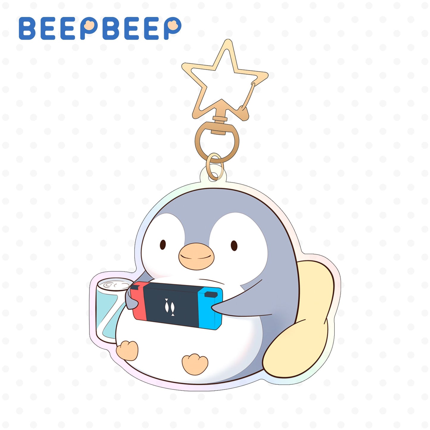 Beep Beep the Penguin Playing Nintendo Switch Cute Keychain