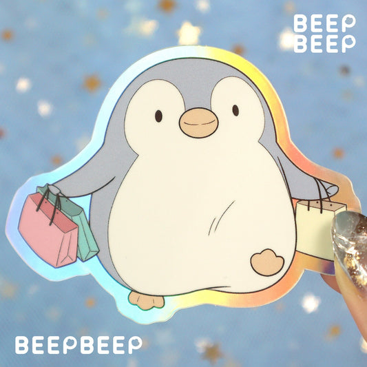 Beep Beep the Penguin Goes Shopping Holographic Vinyl Sticker